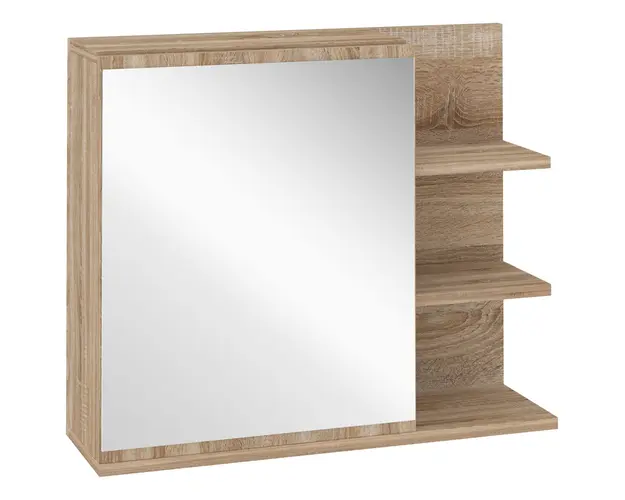 Kleankin Oglinda Suspendata Baie, Dulap Usa si Rafturi, Lemn Natural, 60x18x50cm | Aosom Romania