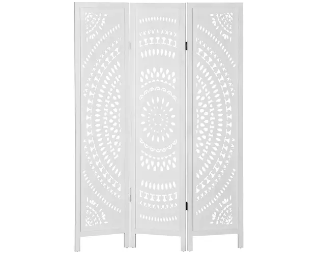 HOMCOM Paravan Interior cu 3 Panouri, Separator Pliabil de Interior, din Lemn Cioplit, 120x170 cm, Alb | Aosom Romania
