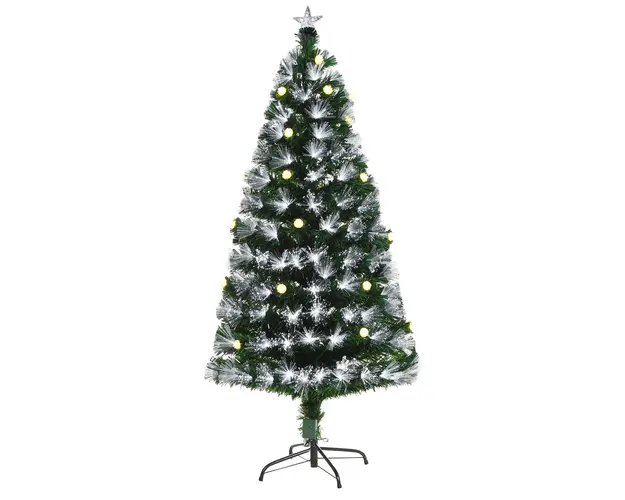 Brad de Craciun artificial de 120 cm, cu 130 de ramuri cu lumina LED cu fibra optica, baza pliabila detasabila, verde Φ63x120cm HOMCOM | Aosom Romania
