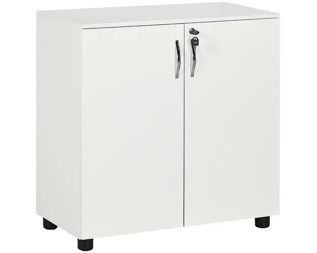 HOMCOM Mobilier de birou multifunctional cu Incuietoare, Dulapior pentru documente cu 2 usi si Raft interior, din Lemn, Alb, 80x40x80cm