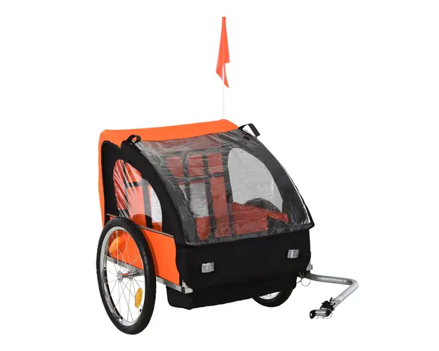 HOMCOM Remorca Bicicleta Copii cu 2 Locuri, Portocaliu | Aosom Ro