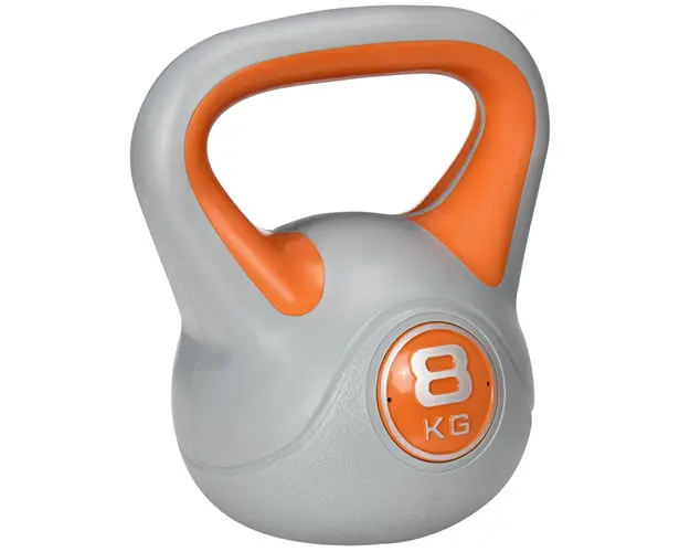 SPORTNOW Kettlebell 8kg pentru Deadlifting si Squats, Baza Plata, Maner Ergonomic, PU si Nisip, 20x14x24 cm, Portocaliu | Aosom Romania