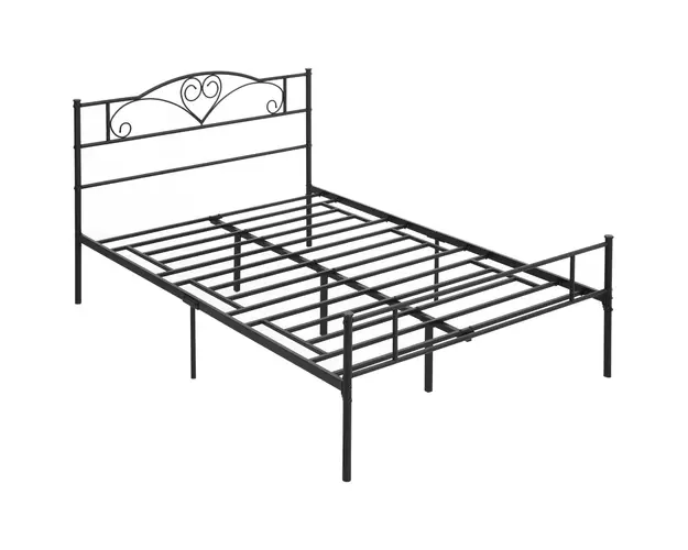 Cadru de Pat de o Persoana, mai mare HOMCOM din Otel 140x200cm, Sipci Integrate si Tablie cap, Spatiu Inferior pentru Cutii, Negru | Aosom Romania