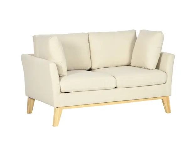 HOMCOM Canapea pentru 2 persoane pentru sufragerie, canapea mica, canapea tapitata cu 2 perne decorative, bej | Aosom Romania