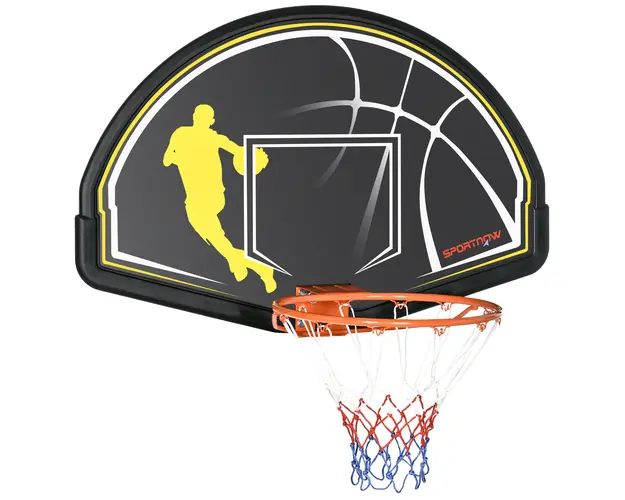 SPORTNOW Cos de Baschet pentru Interior si Exterior, din Otel si PE, Stabil si Durabil, 110x90x70cm, Negru si Galben | Aosom Romania