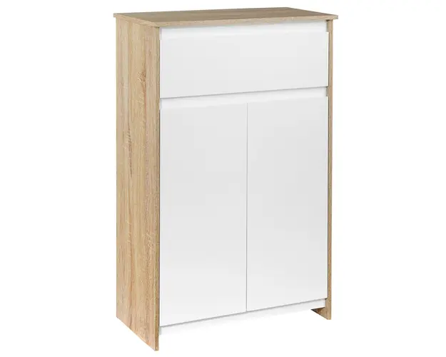 Kleankin Mobilier de Baie Multifunctional, Combinatie Dulap si Sertar, Design Modern in Nuante de Lemn si Alb, 60x30x90 cm | Aosom Romania