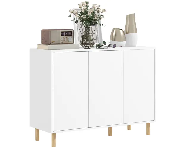 HOMCOM Bufet Modern cu 2 Dulapuri si 3 Rafturi, Mobilier Multifunctional din Lemn, 107x40x80 cm, Alb | Aosom Romania