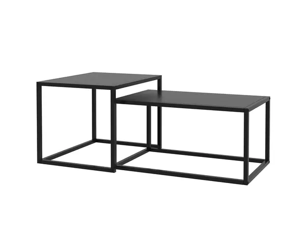 HOMCOM Set 2 Mese Cafea Suprapuse Moderne, Cadru Metalic, Protectii Picioare, Negru | Aosom Romania
