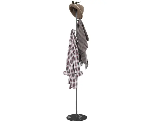 HOMCOM Cuier de Podea Autoportant cu 6 Carlige Disc si Baza din Ardezie, Ø32x171 cm, Negru | Aosom Romania