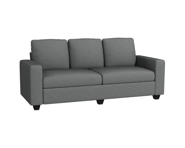 HOMCOM Canapea de 3 Locuri din Material Textil cu Brate, Perne Captusite si Invelis cu Efect de In, 237x94x102 cm, Gri | Aosom Romania