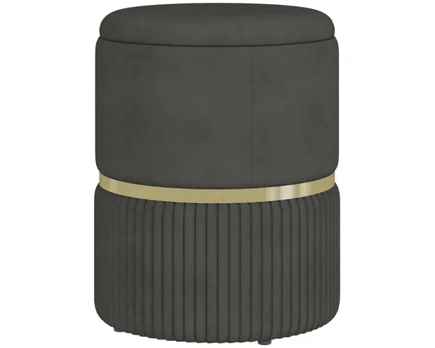 HOMCOM Puf rotund, Taburet tapitat cu spatiu de depozitare, Gri | Aosom Romania