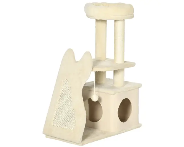 PawHut Centru de Activitati pentru Pisici, Turn cu Pat si Jucarie Bila Agatata, din Lemn, Bej, Design Modern | Aosom Romania