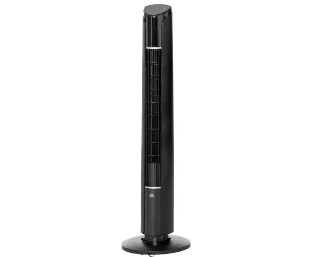 HOMCOM Ventilator de Turn, 3 Viteze, 4 Moduri, Control prin Telecomanda, Ecran LED, Negru | Aosom Romania