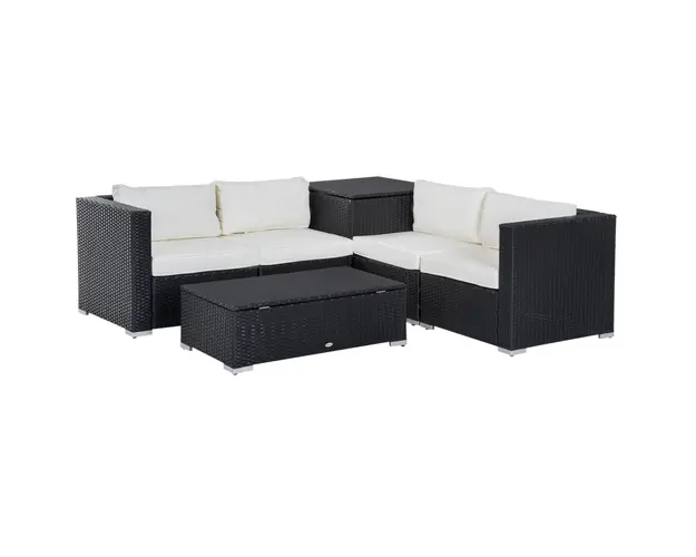 Outsunny Mobilier de Gradina Modular 6 Piese din Rattan PE Canapele si Masuta de Cafea Design Elegant Negru si Crem | Aosom Romania