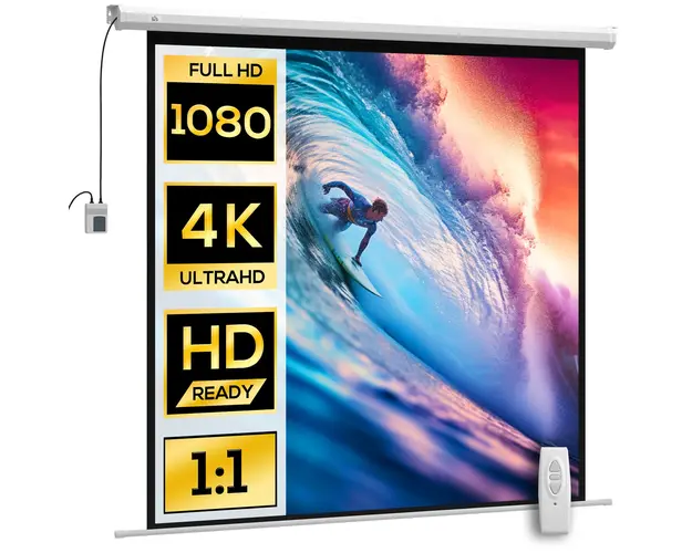 HOMCOM Ecran Proiector de 92 Inch cu Telecomanda, Panza de Proiector Rulabila din Plastic si Metal, 189,5x8x189,5 cm, Alb | Aosom Romania