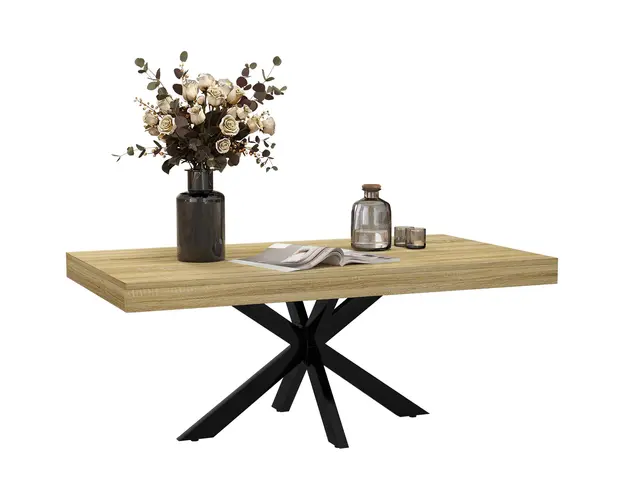 HOMCOM Masuta de Cafea Industriala, Masa Dreptunghiulara cu Cadru din Otel Incrucisat pentru Camera de Zi, 110x60x45 cm, Natural