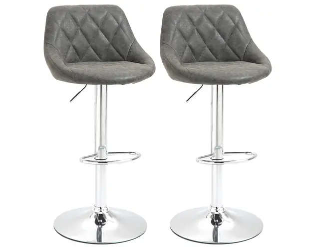 HOMCOM Set 2 Scaune Bar Pivotante Reglabile, Suport Picior, Imitatie Piele, Design Modern, Gri | Aosom Romania