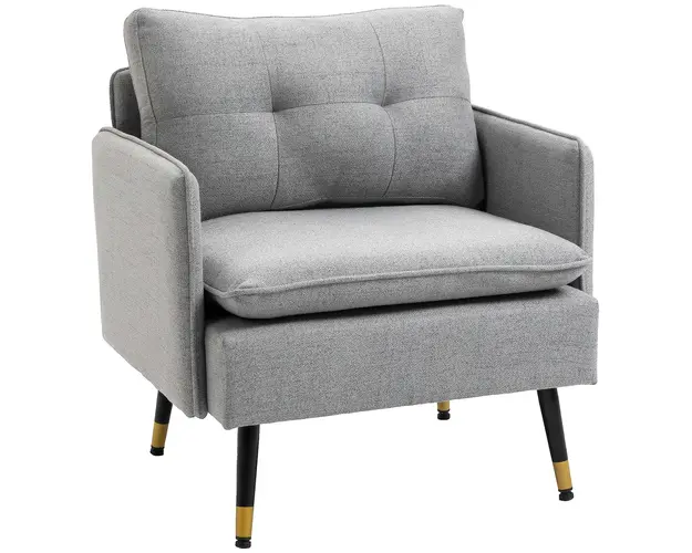 HOMCOM Fotoliu Tapitat din Material Textil cu Pernite Umplute, Canapea Moderna cu Picioare din Otel, 76x68x80 cm, Gri