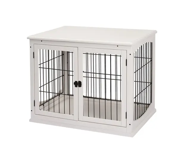 PawHut Casuta pentru Caini de Interior, Canisa pentru Animale din Lemn si Metal cu Usa Dubla, 58,5 x 81 x 66 cm, Alba | Aosom Romania