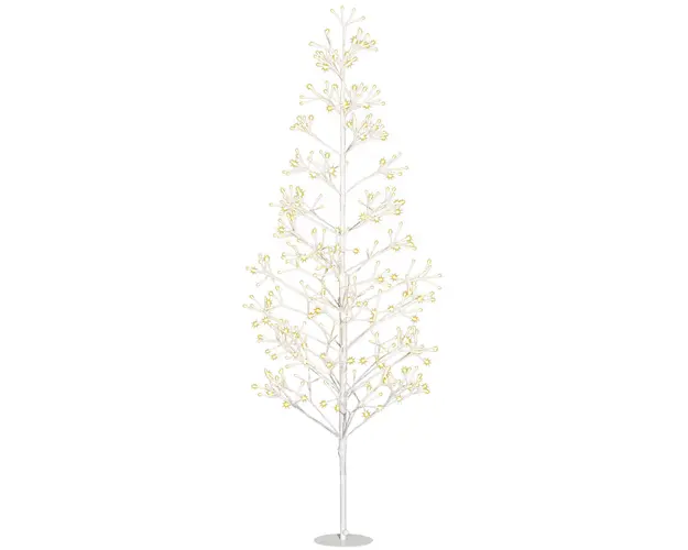 HOMCOM Brad Artificial de Craciun cu 384 Lumini LED Albe si Crengi Pliabile din PP si Otel, Ø20x180 cm, Alb | Aosom Romania