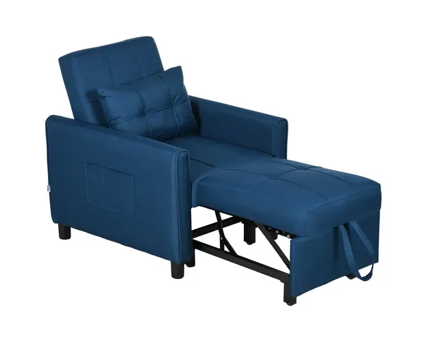 HOMCOM Fotoliu Pat Individual cu Spatar Reglabil pe 3 Nivele, 2 Roti si Perna din Tesatura, 69x82x85 cm, Albastru | Aosom Romania