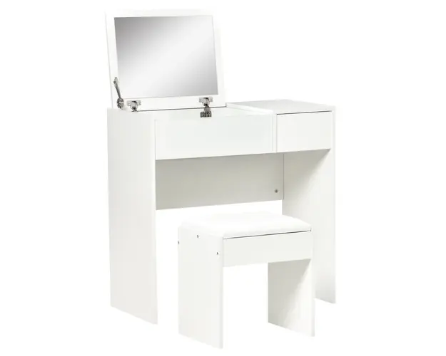 HOMCOM Set Mobilier pentru Toaleta cu Oglinda, Taburet si Sertar, Design Elegant, Masa Consola Alb | Aosom Romania
