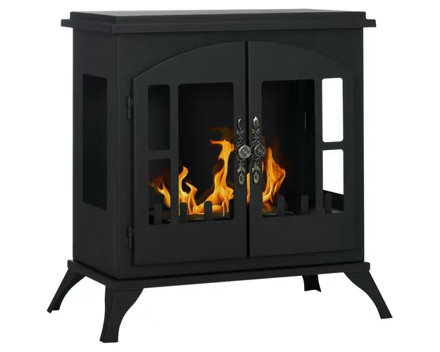 HOMCOM Semineu pe Bioetanol, Biosemineu cu Arzator de 0,9L pentru 3 Ore de Ardere, 55x31x55 cm, Negru | Aosom Romania