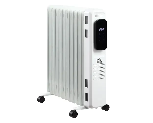 Radiator cu Ulei 11 Elementi, 3 Nivele de Incalzire, Timer si Temperatura Reglabila, 50.5x24x63cm, Alb HOMCOM | Aosom Romania