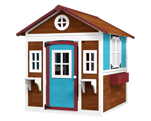 Outsunny Casuta de Joaca din Lemn pentru Copii pentru Exterior si Interior, Casa Wendy din Lemn cu Usi, Ferestre, Ghivece, Maro Inchis