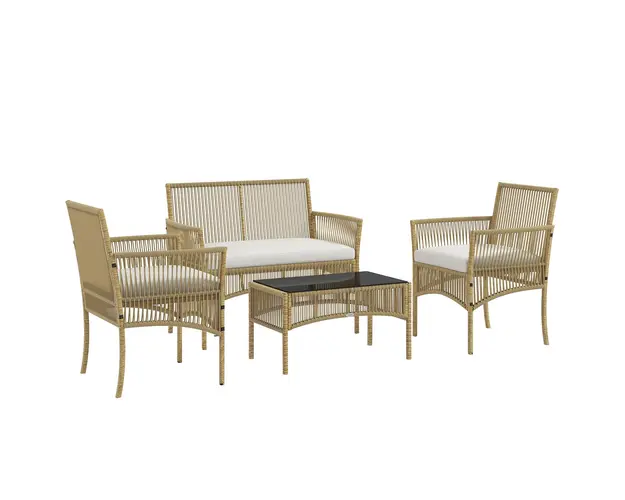 Outsunny Set de Exterior cu 2 Fotolii de Exterior, Canapea de Gradina si Masuta de Cafea, 56x56x80 cm, Lemn Natural | Aosom Romania