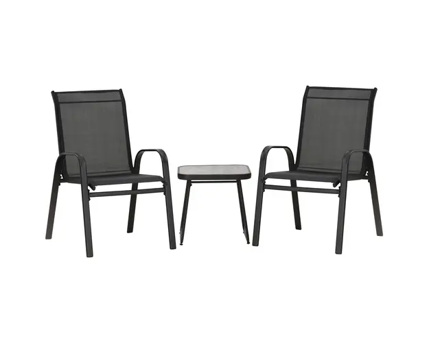 Outsunny Set Bistro de Exterior din 3 Piese, 2 Fotolii Stivuibile cu Tesatura Respirabila si Masuta de Cafea, 45x45,5x45,5 cm, Negru | Aosom Romania
