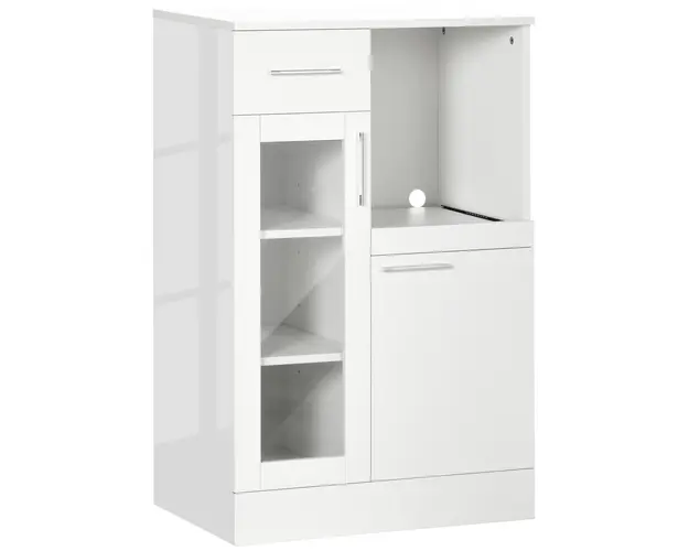HOMCOM Dulapior cu Sertare si Dulap din Lemn si Sticla Design Modern pentru Bucatarie sau Living 60x40x95cm Alb | Aosom Romania