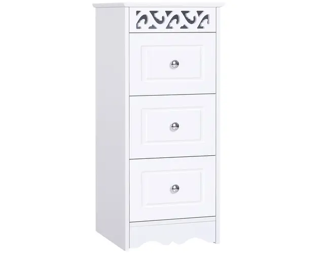 HOMCOM Comoda Baie Eleganta Lemn cu 3 Sertare Design Compact 29.8x29.8x68.5cm Alb | Aosom Romania