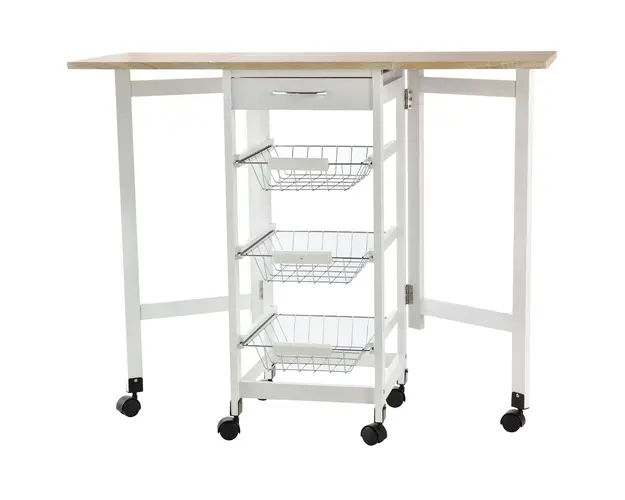 HOMCOM Carucior de Bucatarie Extensibil Alb, 3 Sertare, MDF/Metal, Solutie Organizare Bucatarie, 37x37x77.5 cm | Aosom Romania