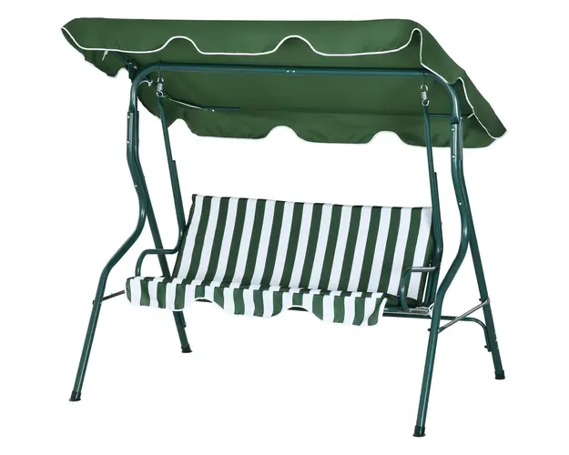 Outsunny Balansoar cu 3 Locuri cu Acoperis Reglabil si Perne Tapitate, Leagan de Gradina din Otel si Poliester, 170x110x153 cm, Verde | Aosom Romania