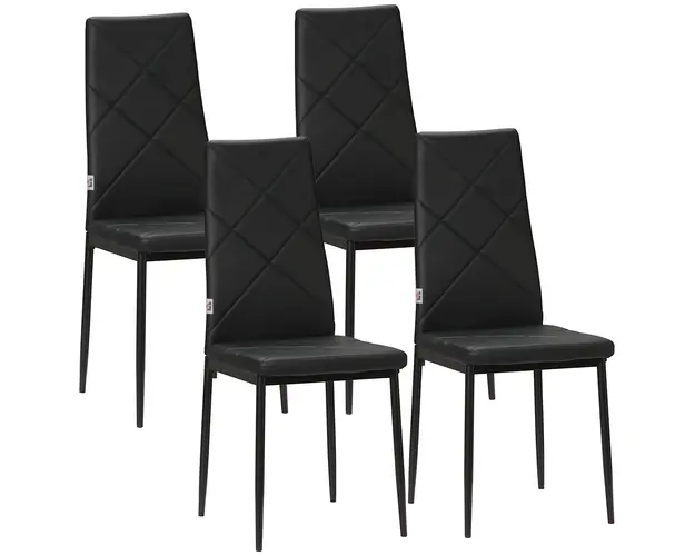 HOMCOM Set de 4 Scaune de Sufragerie cu Spatar Inalt, Scaune Moderne din Piele Artificiala si Otel, 41x50x98 cm, Negru | Aosom Romania