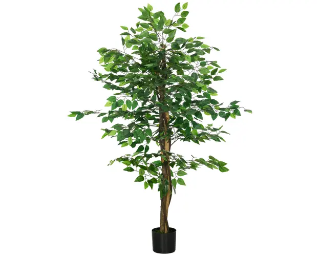 HOMCOM Ficus artificial cu ghiveci de 5 ft, planta artificiala de interior, exterior, pentru decorarea camerei de zi, biroului