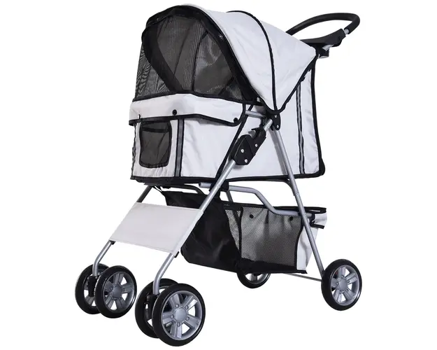 PawHut Carucior Pliabil pentru Caini, Design Modern, Gri, 75x45x97cm | Aosom Romania