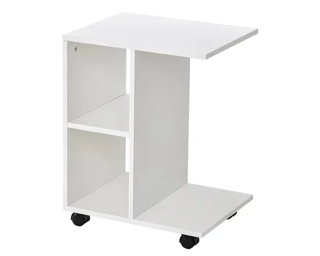 HOMCOM Masa Livingroom cu 2 rafturi deschise si 4 roti pivotante, PAL, 45x35x58cm, alb | Aosom Romania