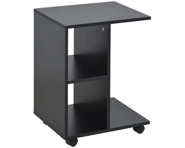 HOMCOM Masa Laterala Mobila in Forma de C cu 2 Rafturi si 4 Roti Pivotante PAL Negru 45x35x58cm | Aosom Romania