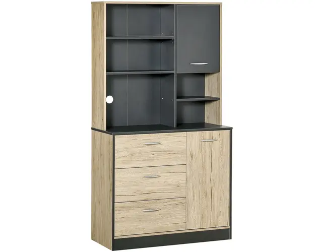 Dulapuri de bucatarie 4 Rafturi, cu 3 sertare mari si un dulap mare, din PAL Stejar si Negru, 90x39x169cm HOMCOM | Aosom RO