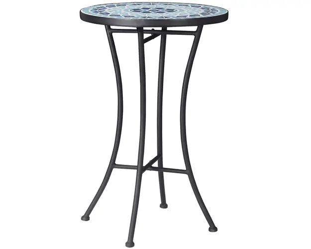 Masuta de Gradina din Metal Outsunny cu Blat din Ceramica, Design Mozaic, Albastru Ф35,5x53,5cm | Aosom Romania