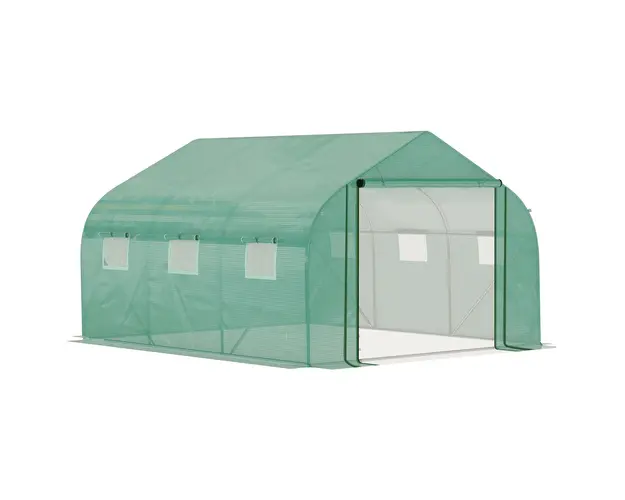 Sera tunel din PE si otel Outsunny, cu usa tip rulou si 6 ferestre, 347x300x200cm | Aosom Romania