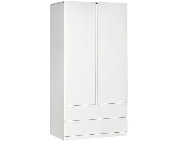 HOMCOM Dulap pentru Haine Alb cu Cuier si 2 Sertare Glisante, Design Modern pentru Dormitor, 100x60x200 cm | Aosom Romania