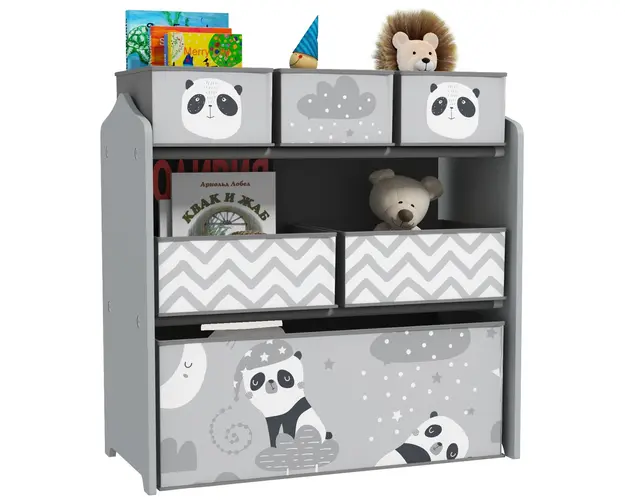 ZONEKIZ Raft Mobil pentru Jucarii, Comoda cu 6 Rafturi Detasabile din Material Textil, 63x30x66 cm, Gri | Aosom Romania