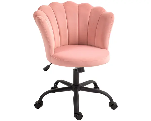 HOMCOM Scaun de Birou cu Spatar in Forma de Petala cu Inaltime Reglabila, Rotile si Sezut Rotativ, 69x64x80-90 cm, Roz | Aosom Romania