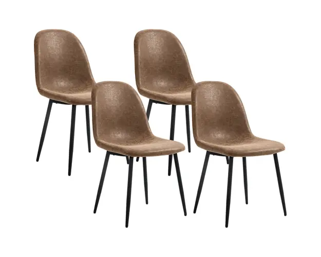 HOMCOM Set de 4 Scaune de Sufragerie Stil Vintage, Scaune de Bucatarie din Piele Artificiala si Picioare din Otel, 46x61x85 cm, Maro | Aosom Romania