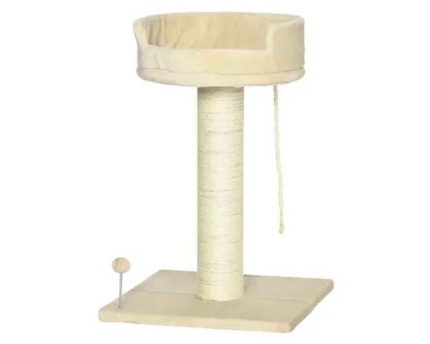 PawHut Copac Zgariat pentru Pisici, Patut, Minge, Sfoara de Joaca, Plus si Sisal, 55x55x83cm, Beige | Aosom Romania