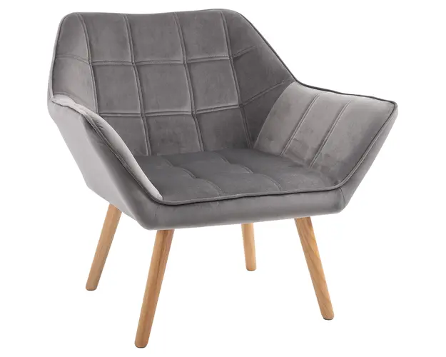 Fotoliu Living HOMCOM Stil Nordic din Lemn cu Efect de Catifea Gri pentru Sufragerie sau Birou, Dimensiuni 67x61.5x71cm | Aosom Romania