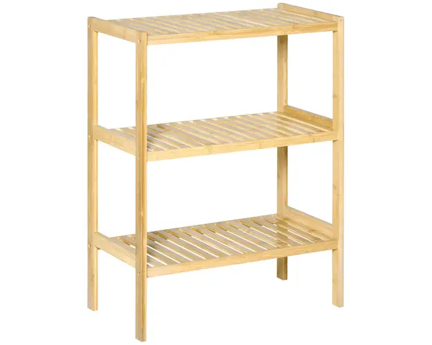 Raft Multifunctional HOMCOM din Bambus cu 3 Nivele, Design Natural, 62x33x80 cm, Culoare Lemn | Aosom Romania